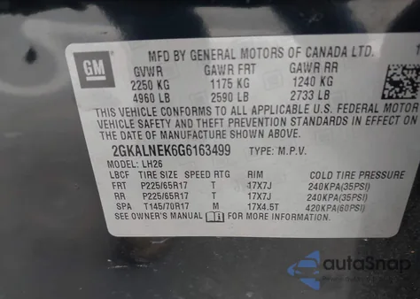 2016 GMC Terrain Sle-2 from USA, damaged, VIN 2GKALNEK6G6163499